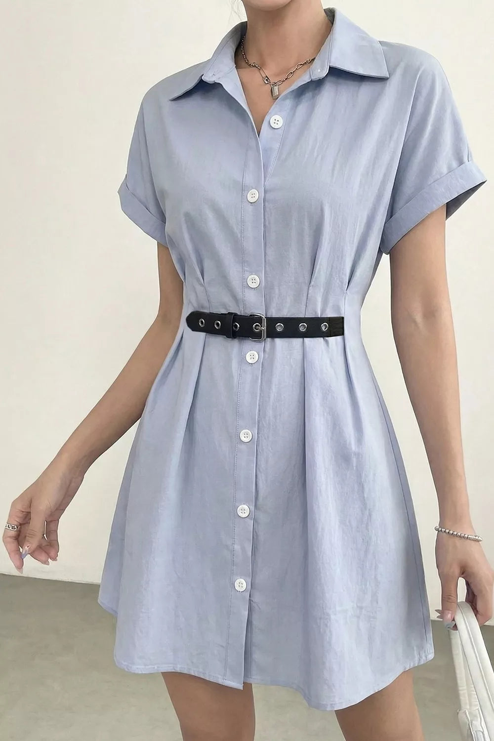 Trendsi Button Up Short Sleeve Shirt Dress -