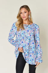 Trendsi Double Take Full Size Printed Flounce Sleeve Blouse - Shirts