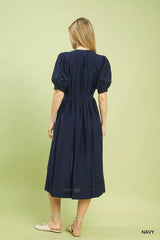 Trendsi Umgee Zip-Front Smocked Waist Midi Dress -