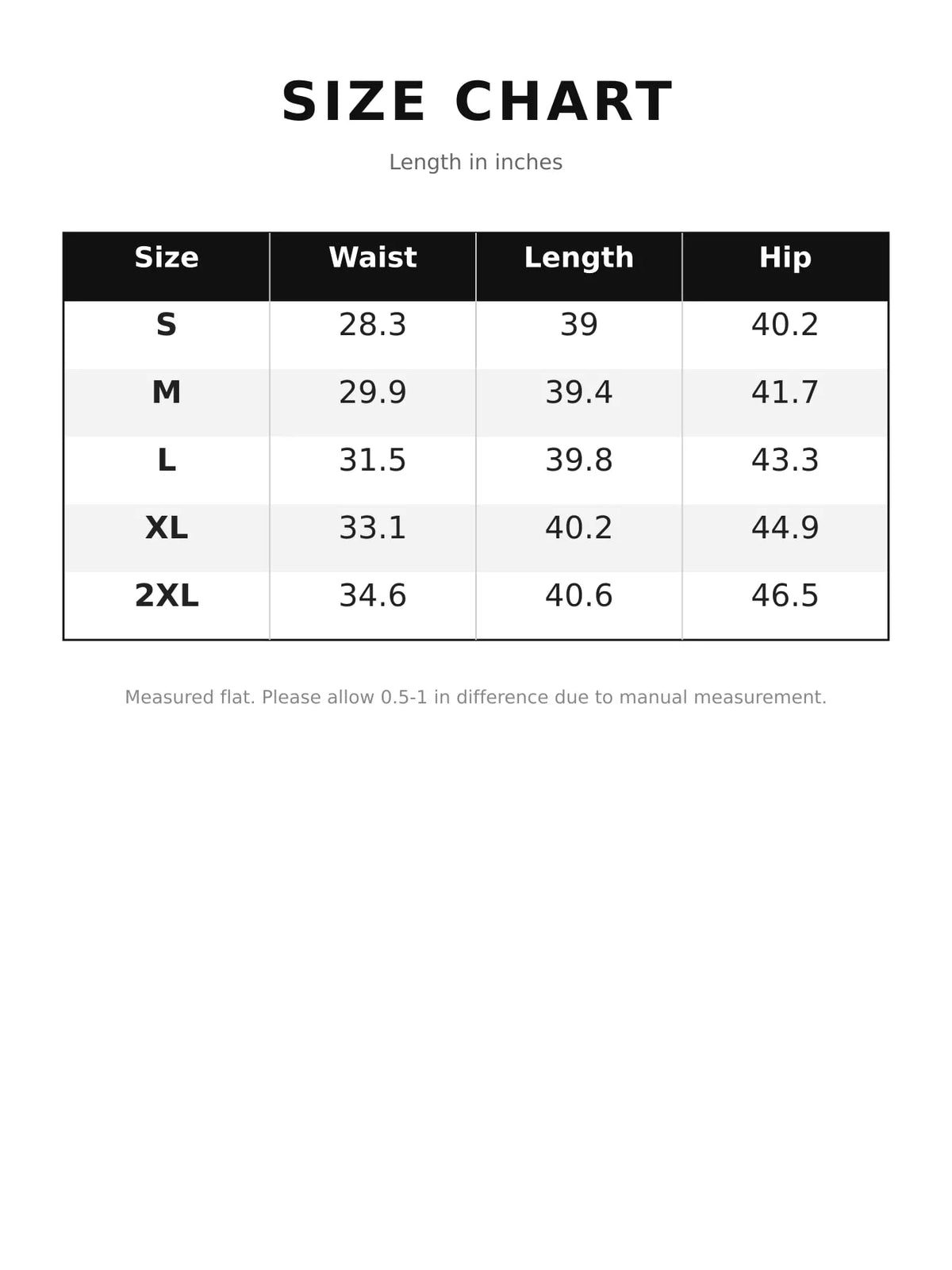 Size chart for barrel-leg jeans