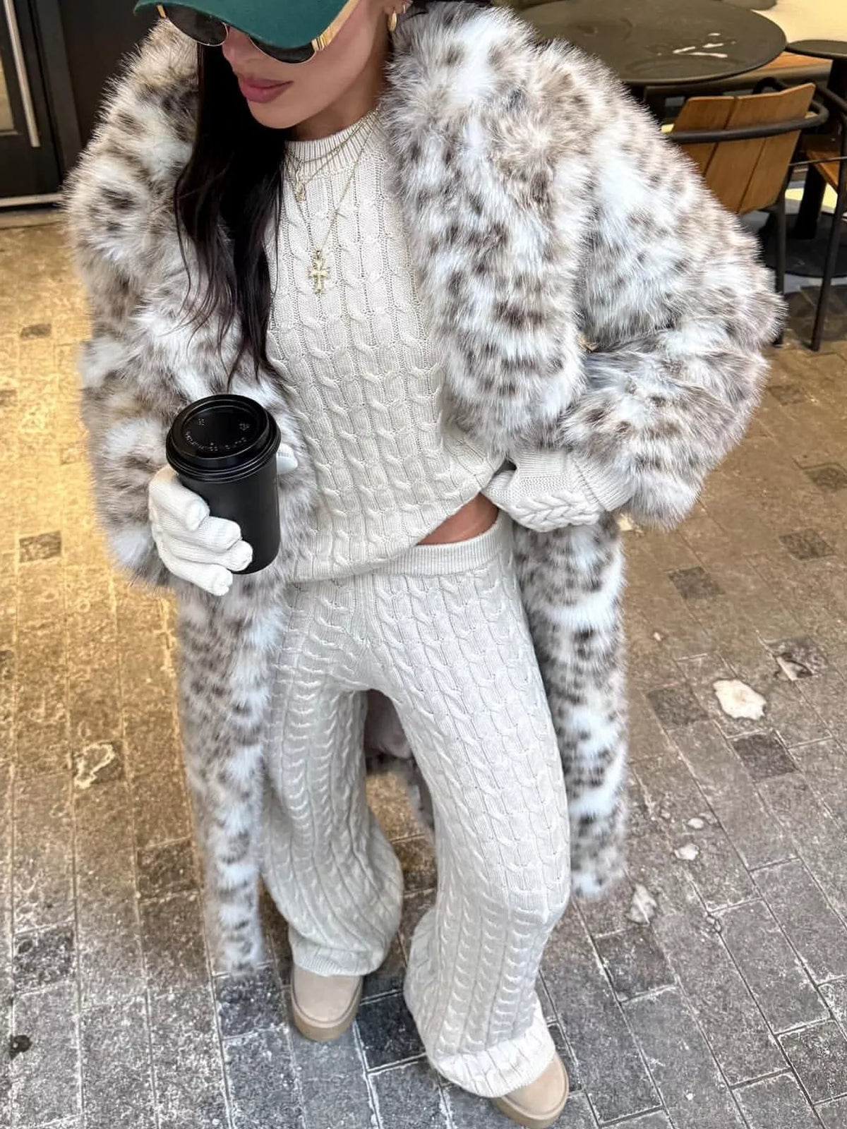 Faux Fur Leopard Longline Coat in multicolor