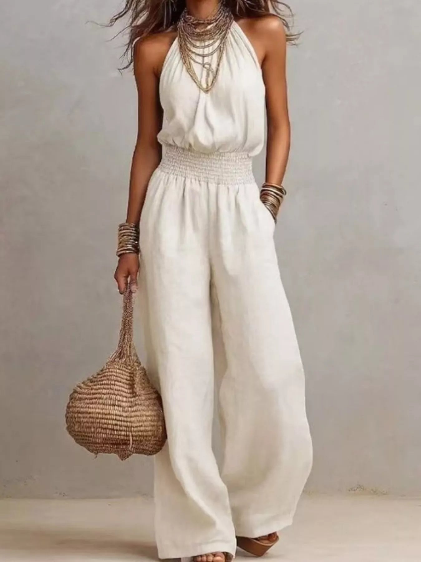 Trendsi Elegant Halter Neck Wide-Leg Jumpsuit -