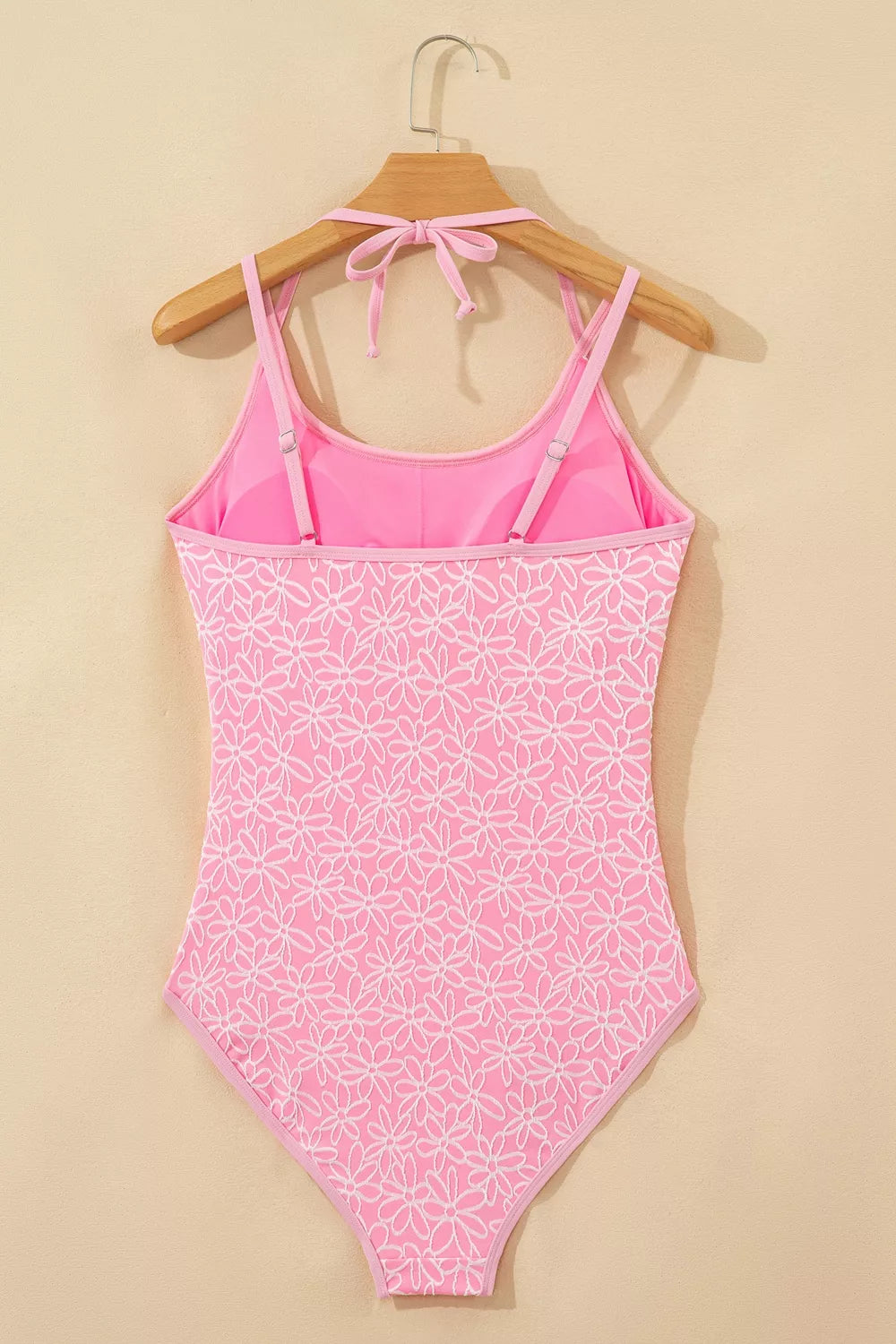Trendsi Corded Flower Texture Spaghetti Straps Halter Neck One Piece Swimsuit -