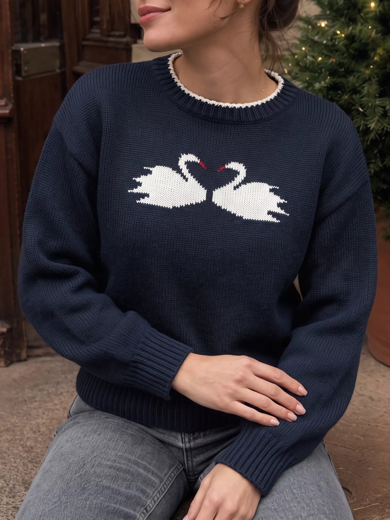 Trendsi Swan Dropped Shoulder Sweater -