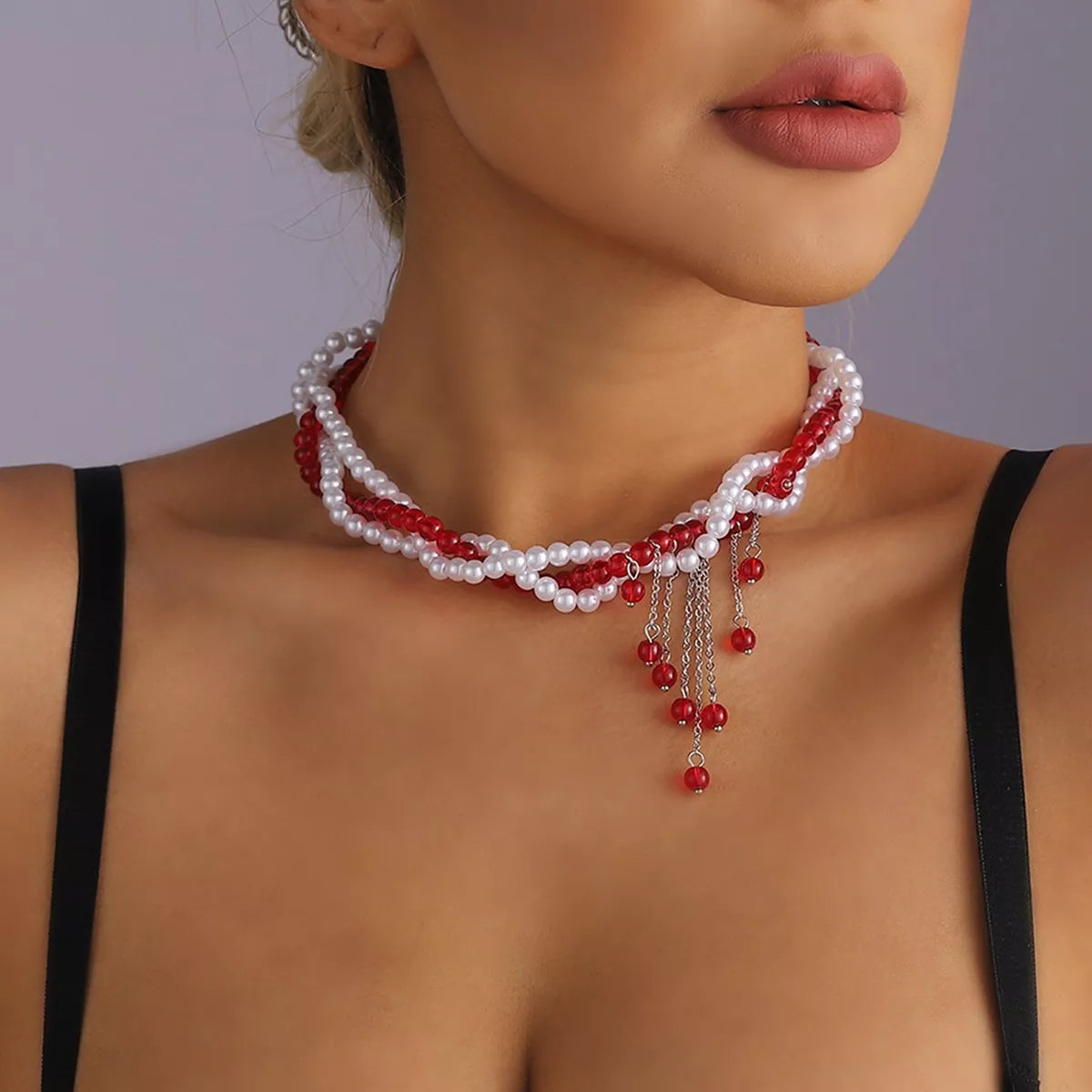 Trendsi Twisted Bead Tassel Necklace -
