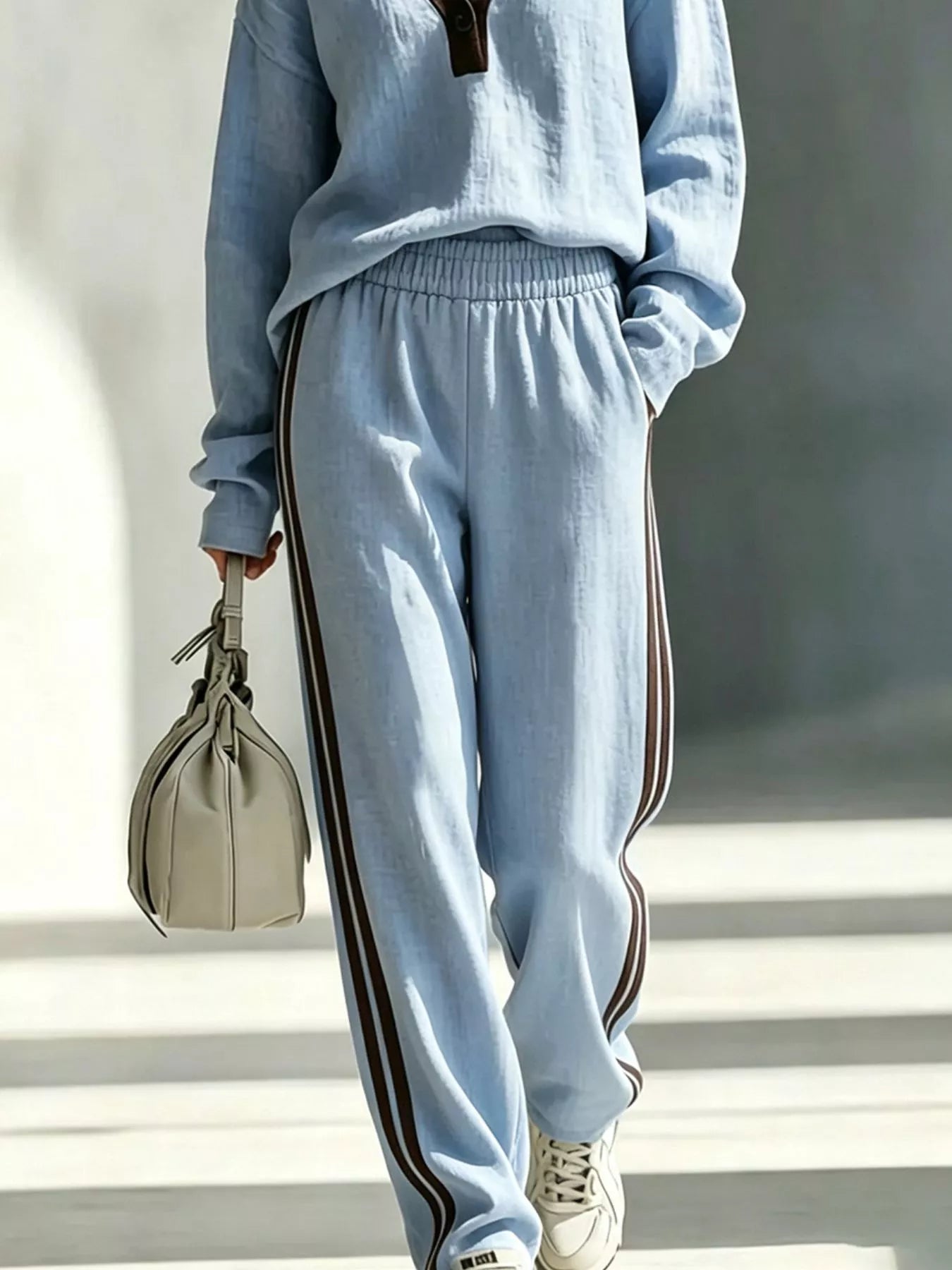 Trendsi Long Sleeve Top and Side-Striped Joggers Set -