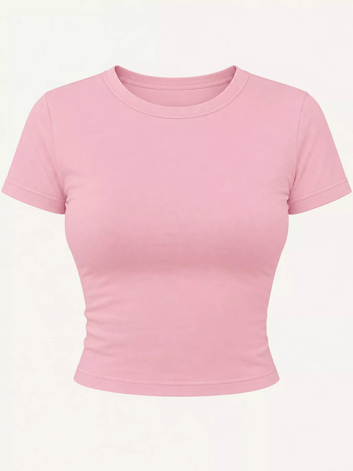 Pink crew neck crop T-shirt, front product view