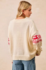 Trendsi BiBi Christmas Theme Patterned Cable Knit Sweater -