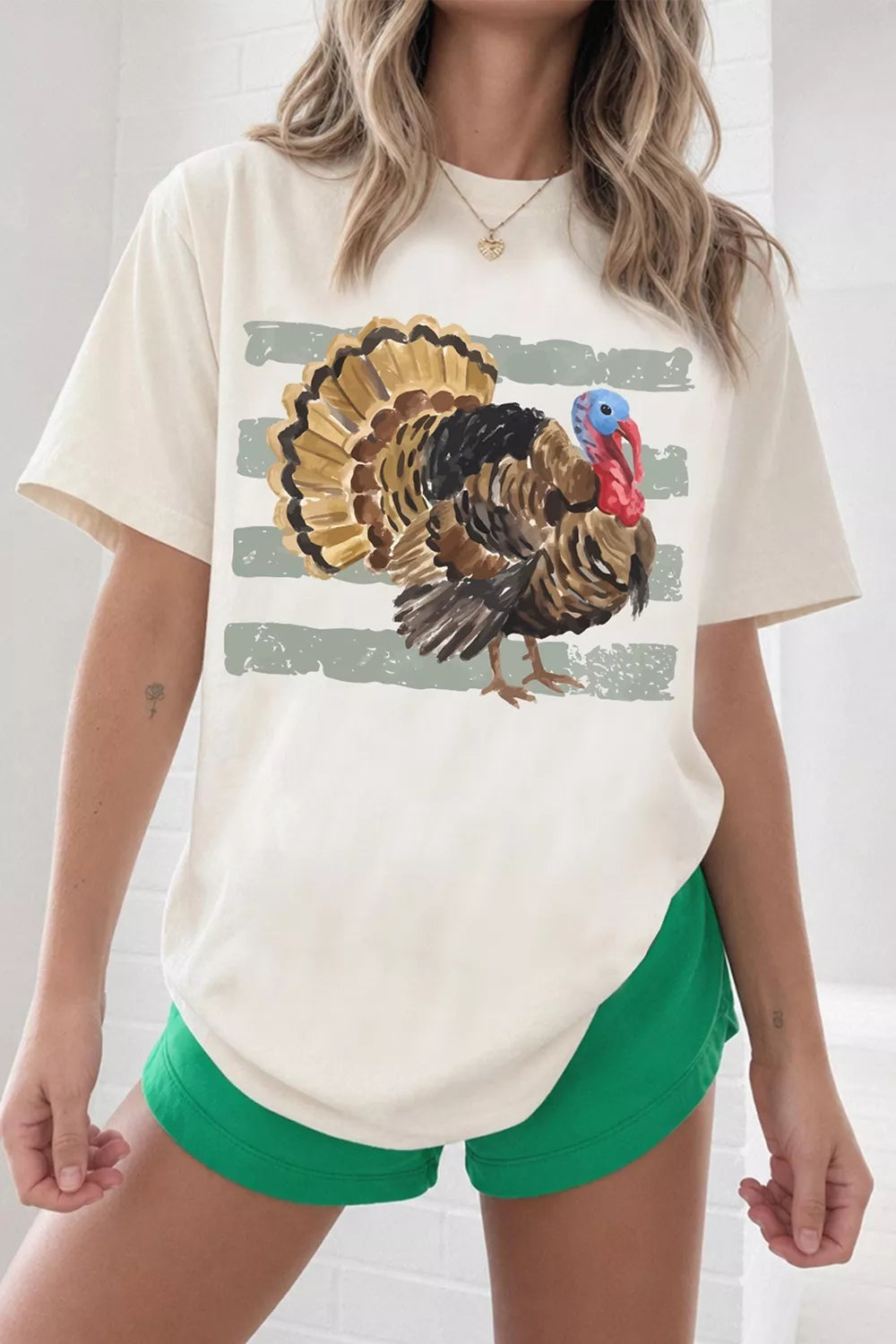 White turkey graphic short sleeve T-shirt, front view
