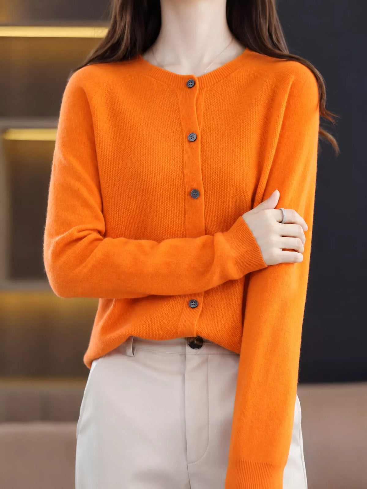 Ribbed cardigan, orange front