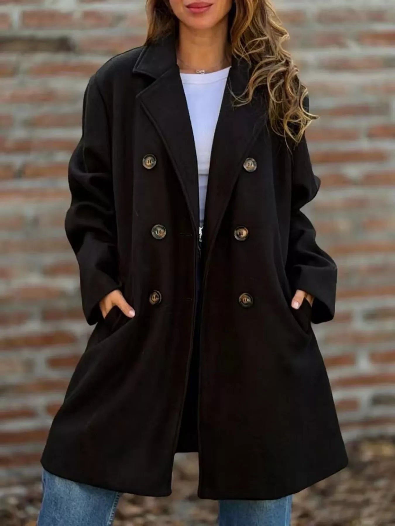 Trendsi Full Size Double-Breasted Lapel Collar Coat Plus Size -