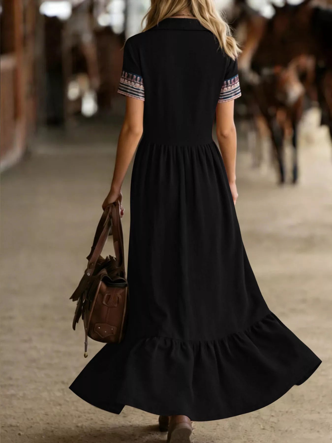 Trendsi Printed Button-Front Maxi Dress -