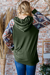 Trendsi Heimish Full Size Half Button Printed Long Sleeve Hooded Top -
