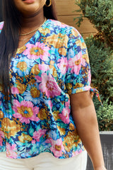 Trendsi Petal Dew Full Size Floral V-Neck Tie Detail Blouse - Shirts