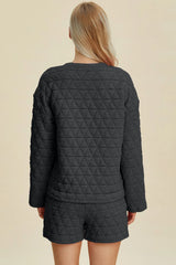 Trendsi Double Take Full Size Texture Round Neck Long Sleeve Top and Shorts Set -