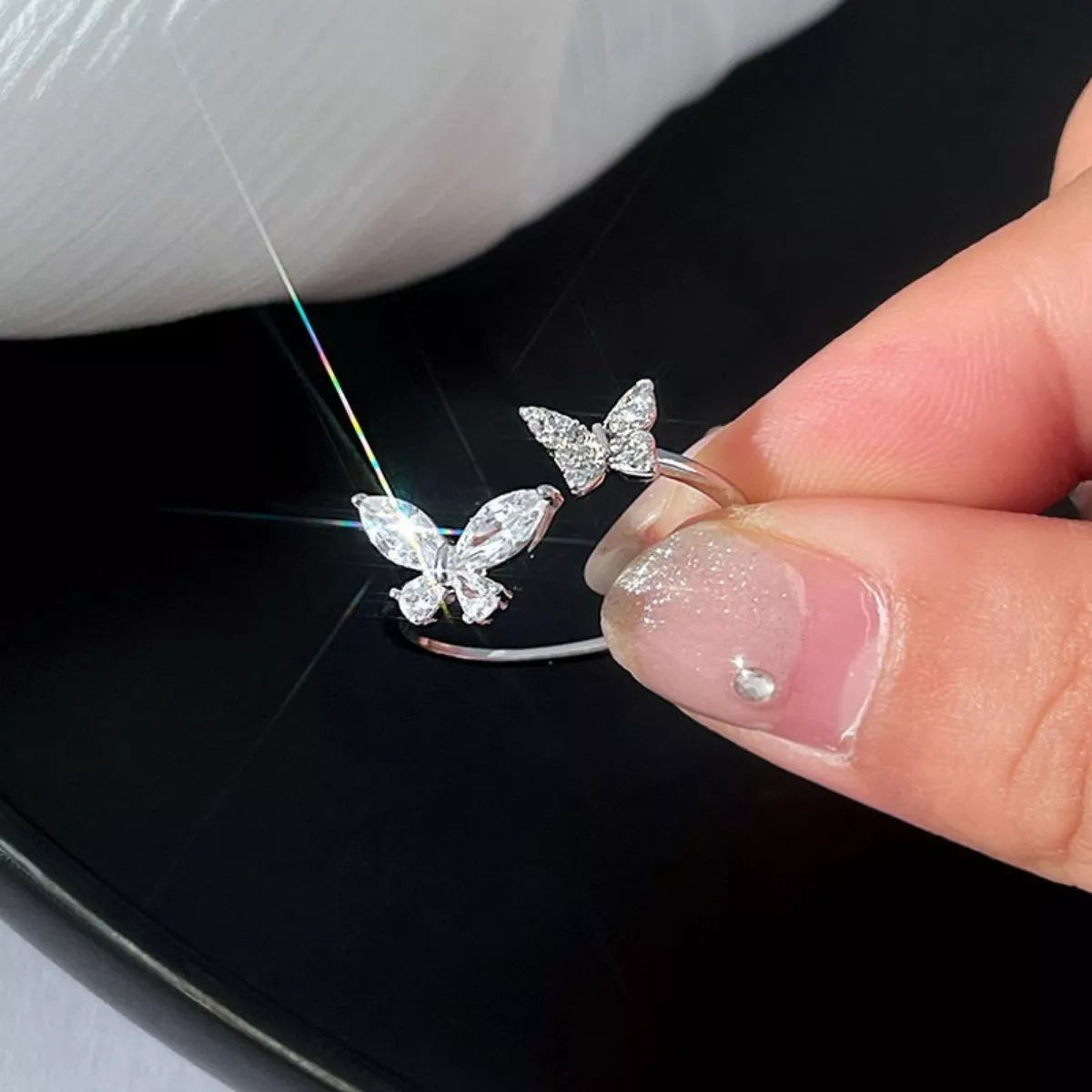 Trendsi 925 Sterling Silver Zircon Butterfly Open Ring -