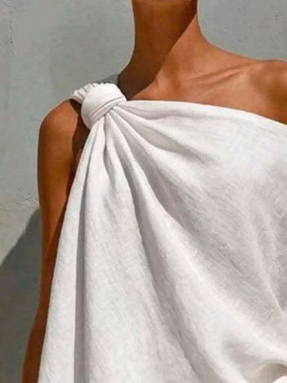 One-Shoulder Knot Detail Blouse in white, knot detail