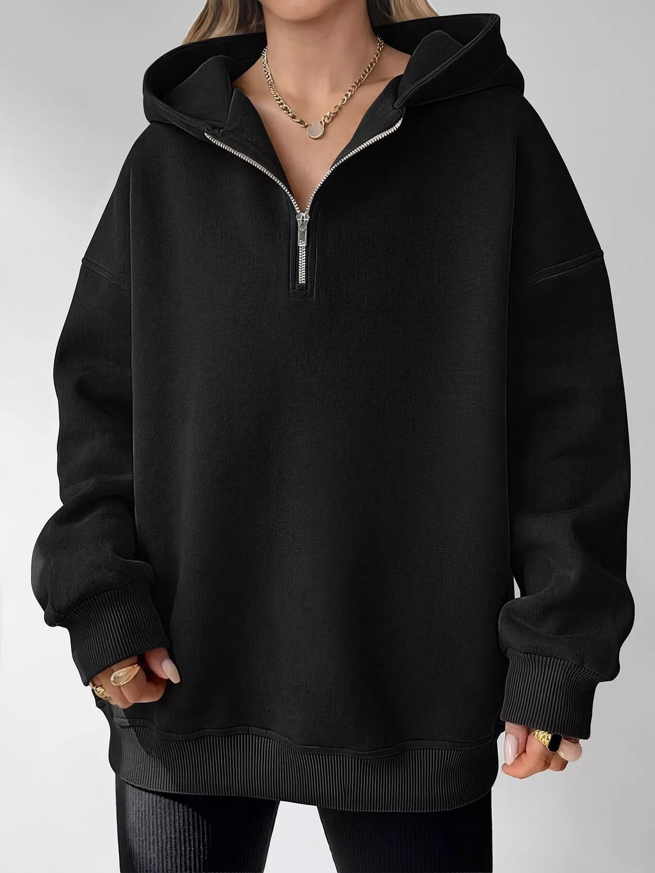 Trendsi Oversized Quarter-Zip Hoodie -