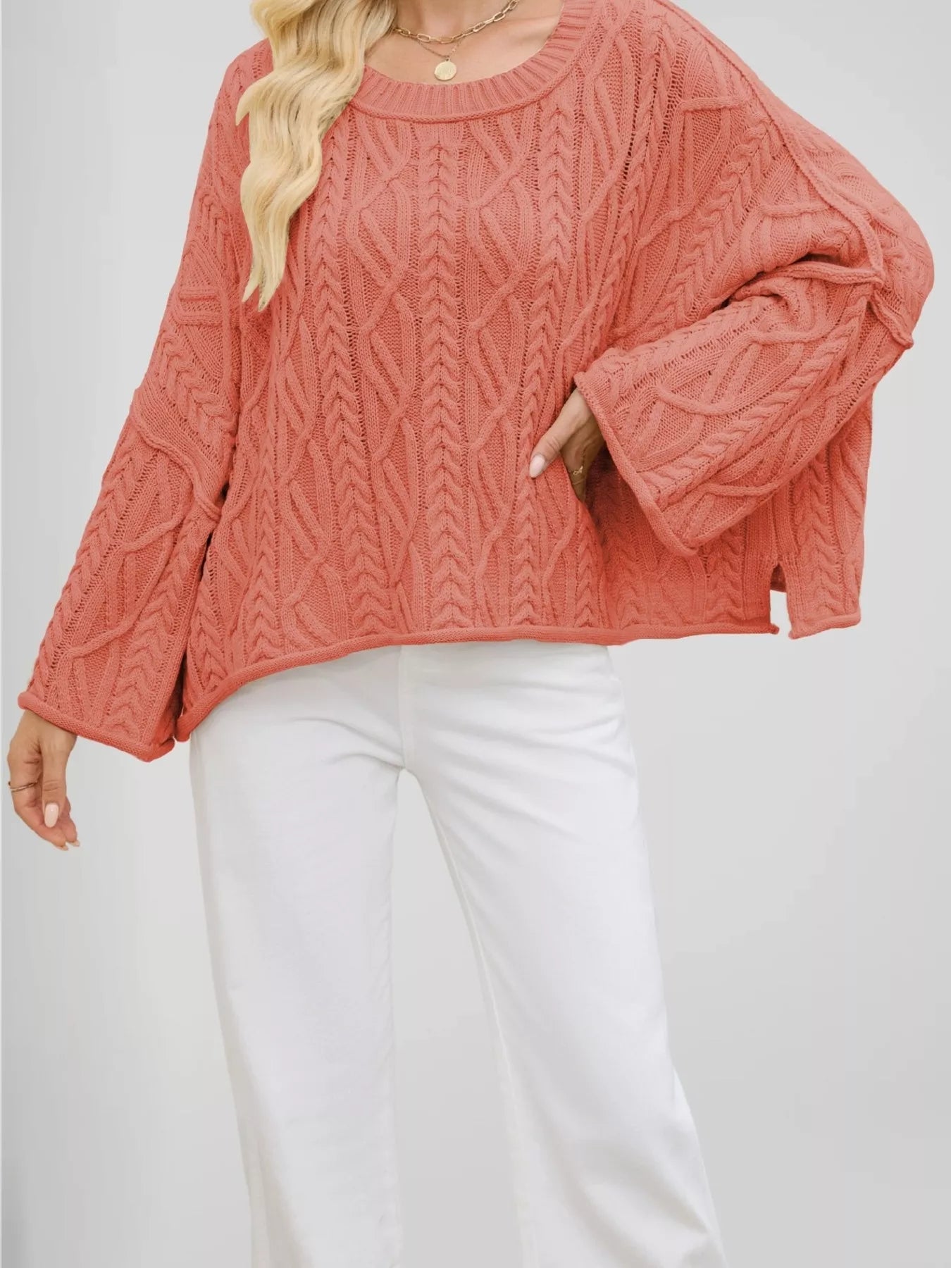 Trendsi Cozy Cable Knit Drop Shoulder Oversize Sweater -