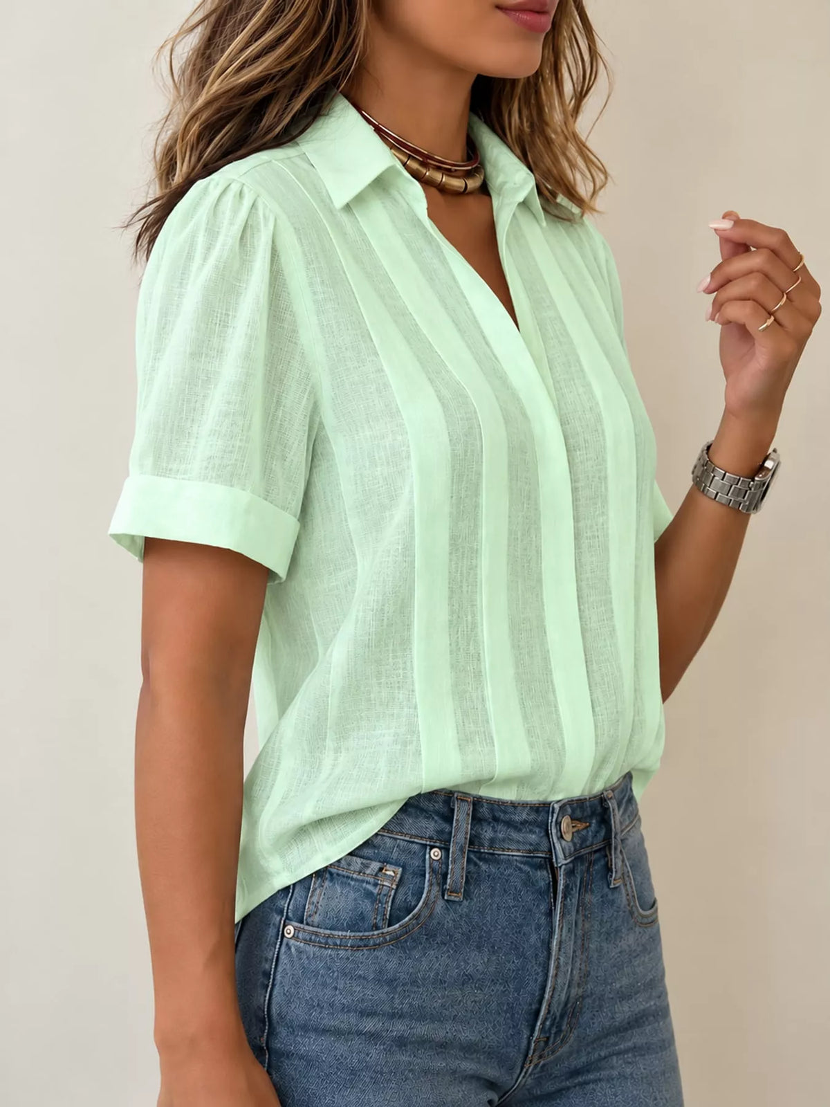 Light Green button up short sleeve shirt