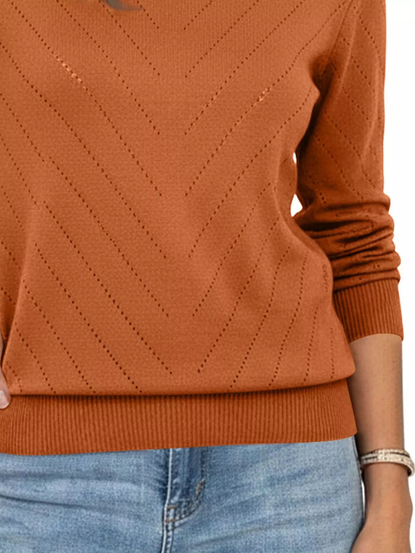 Trendsi Openwork Round Neck Sweater -