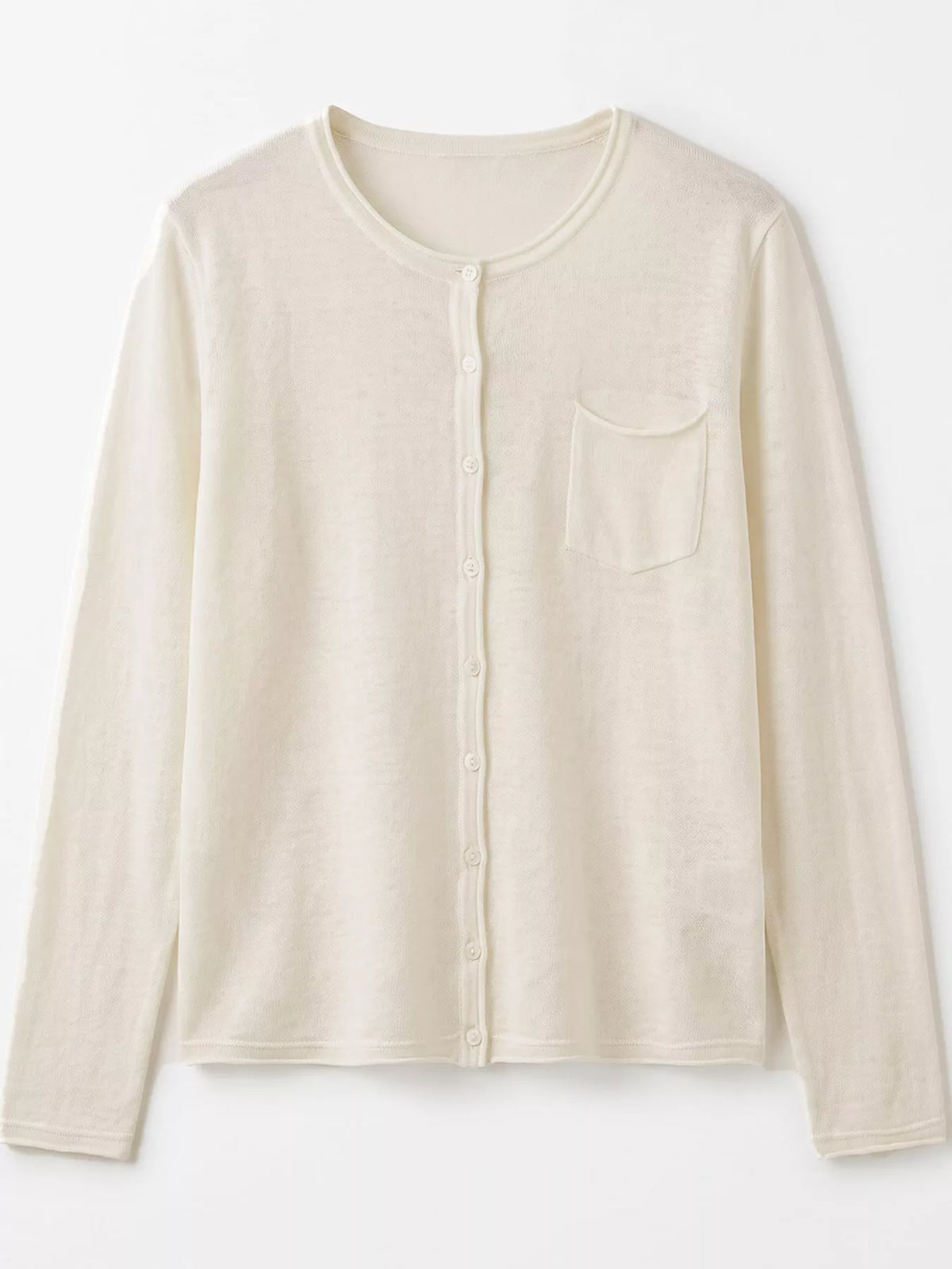 Round neck long sleeve cardigan, product view