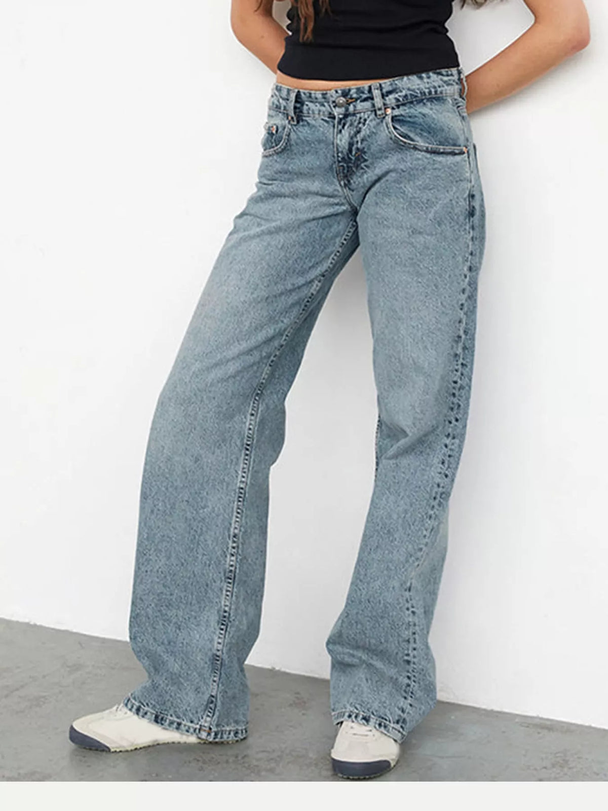 Vintage Wash Low-Rise Wide-Leg Jeans — front view