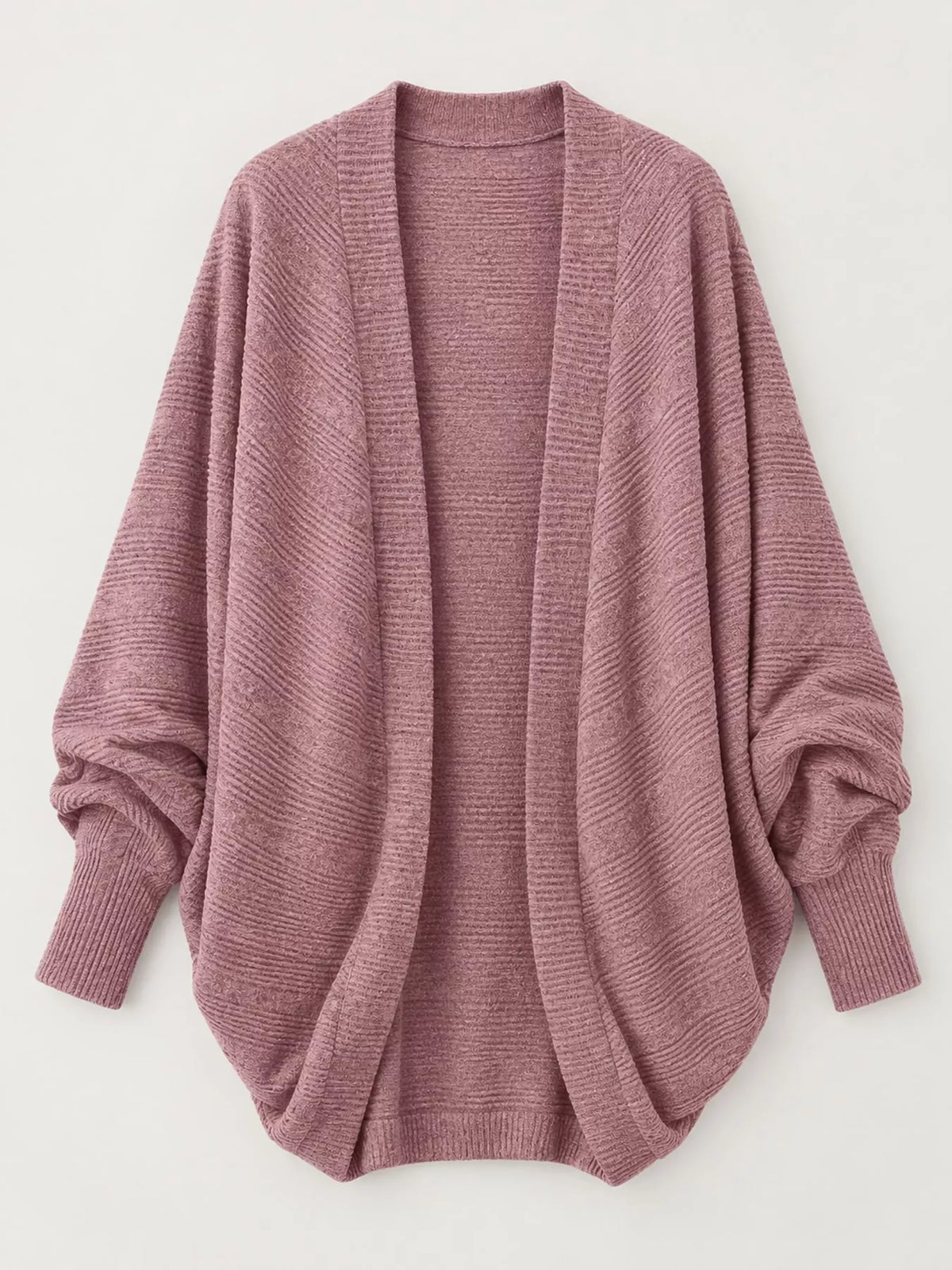 Pink open-front batwing sleeve cardigan, back view