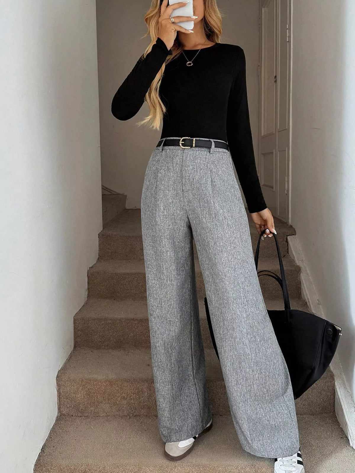 Wide-Leg Pants in gray, front view