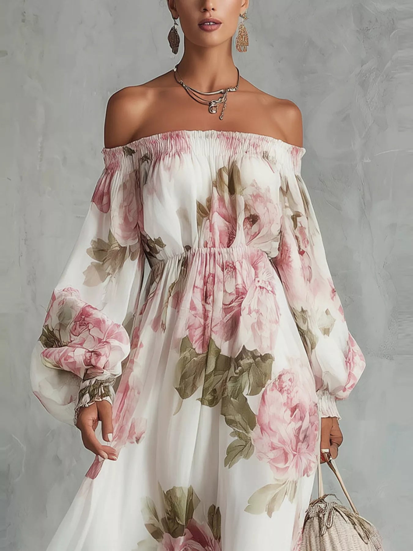 Trendsi Floral Off Shoulder Maxi Dress -