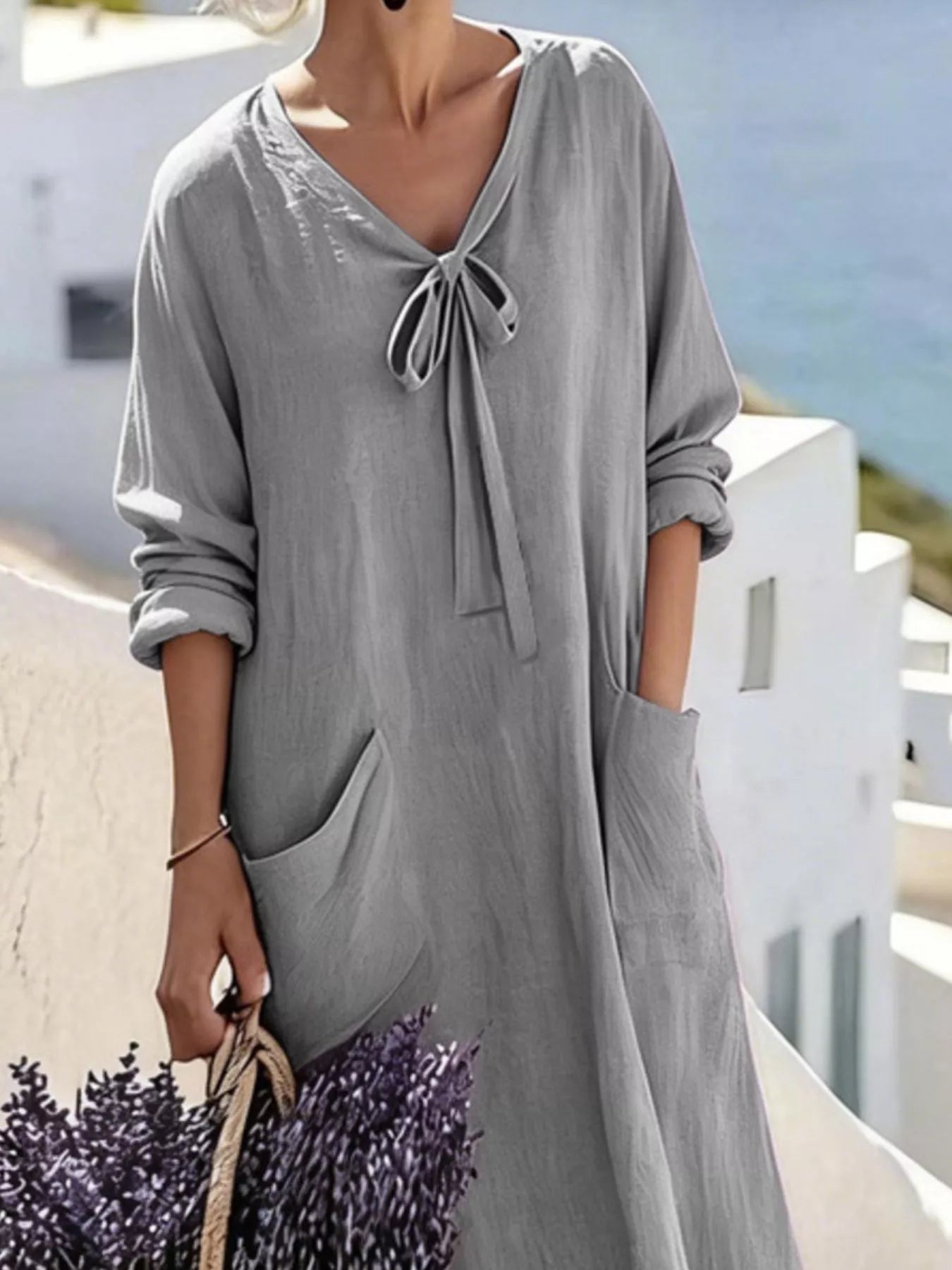 Trendsi Full Size Long Sleeve Loose Maxi Dress with Pockets Plus Size -