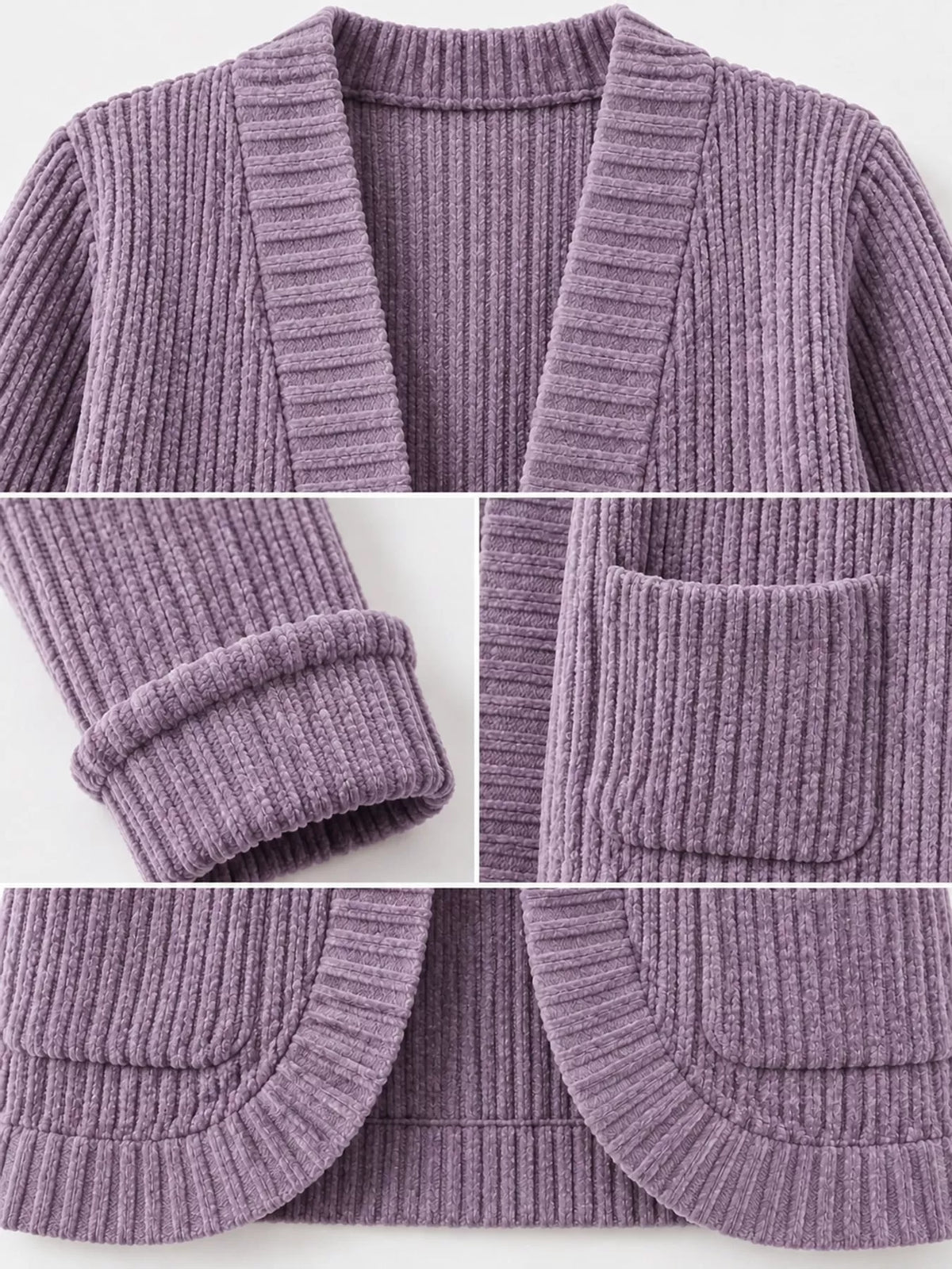 Ribbed Knit Open Front Cardigan with Pockets — construction details