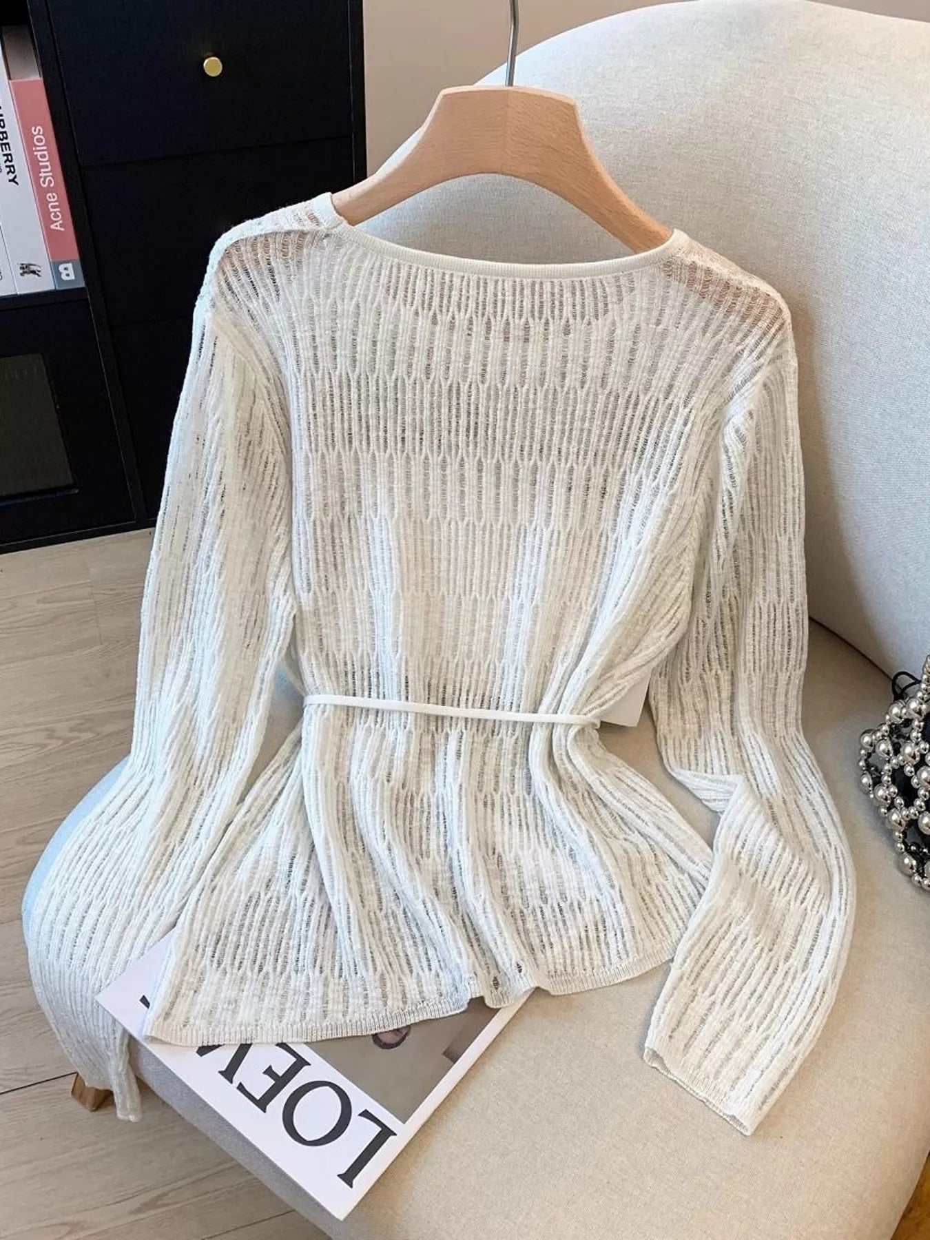 Trendsi Long Sleeve Knit Top with Tie Detail - Shirts