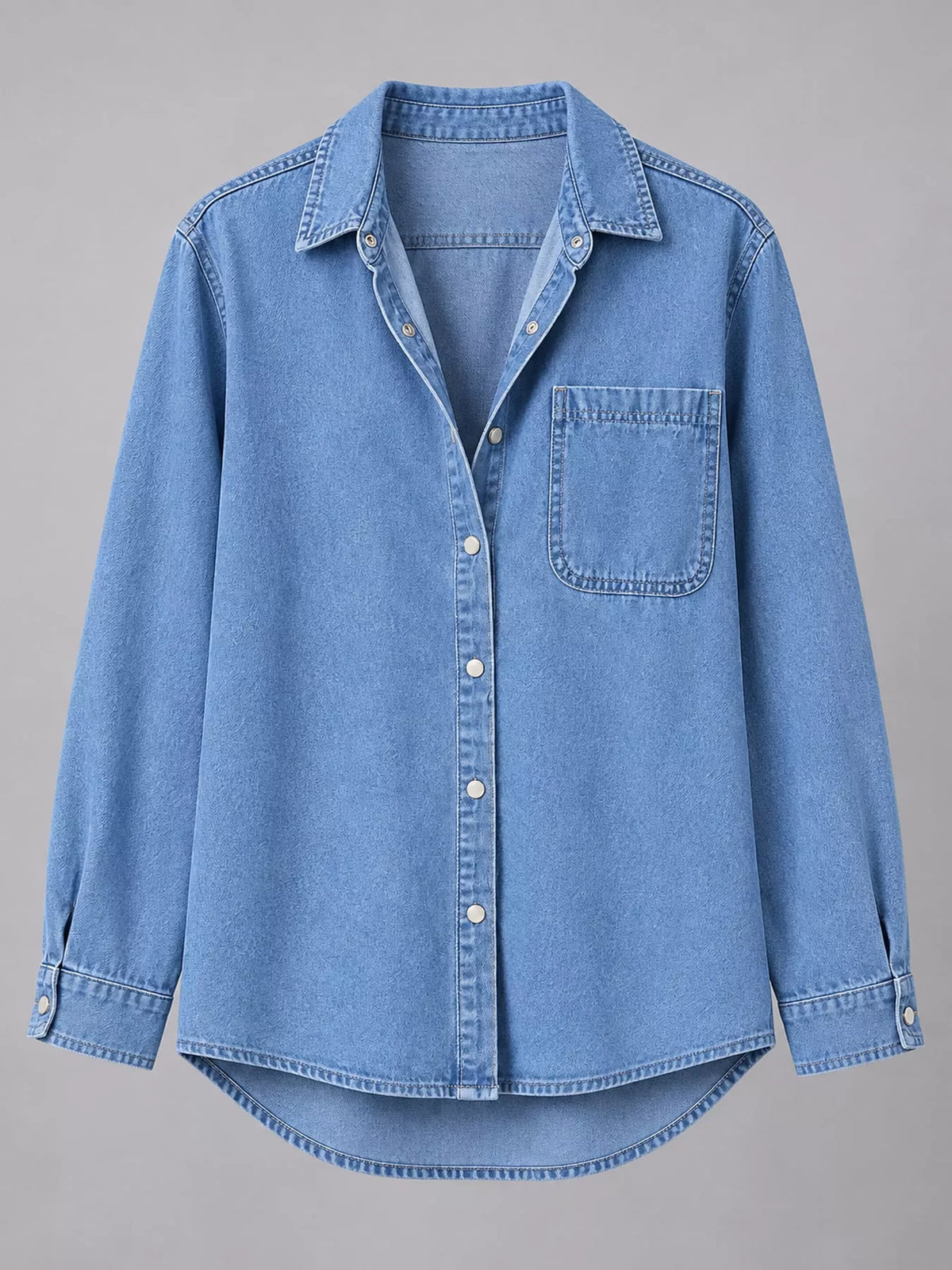 Snap Down Denim Shirt in denim blue, front view