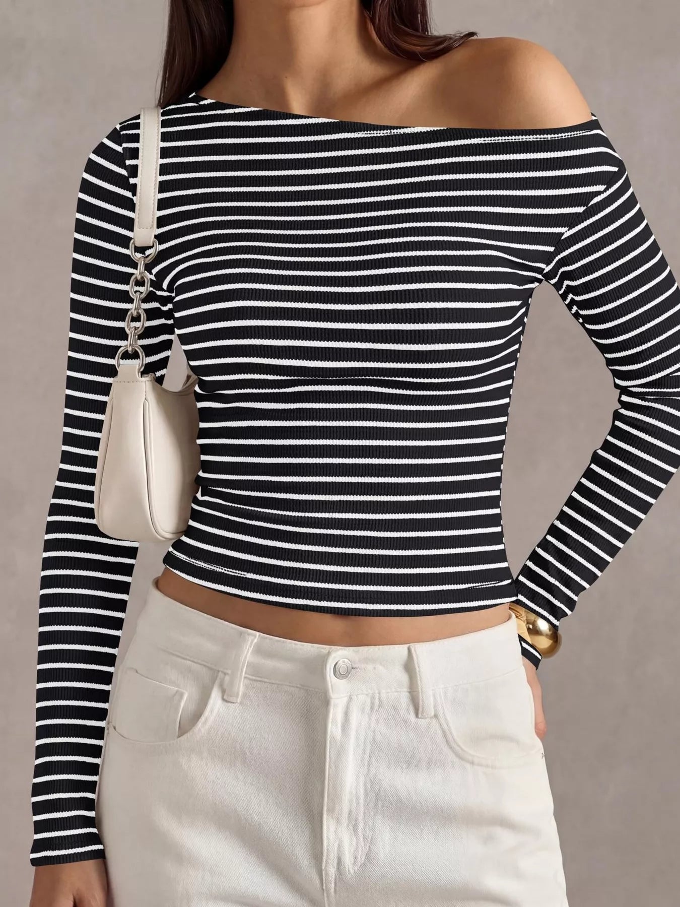 Trendsi Striped Ribbed Long Sleeve T-Shirt -
