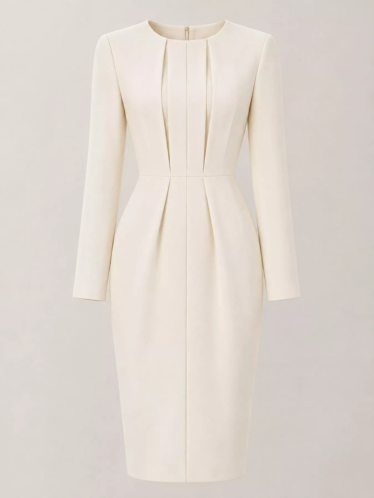 Cream long sleeve bodycon dress, front view