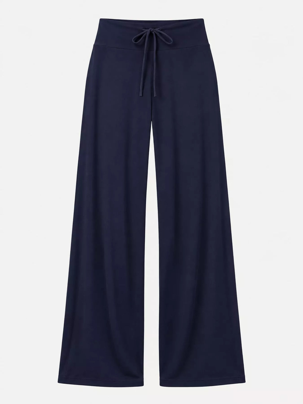 Navy drawstring wide-leg pants — front view