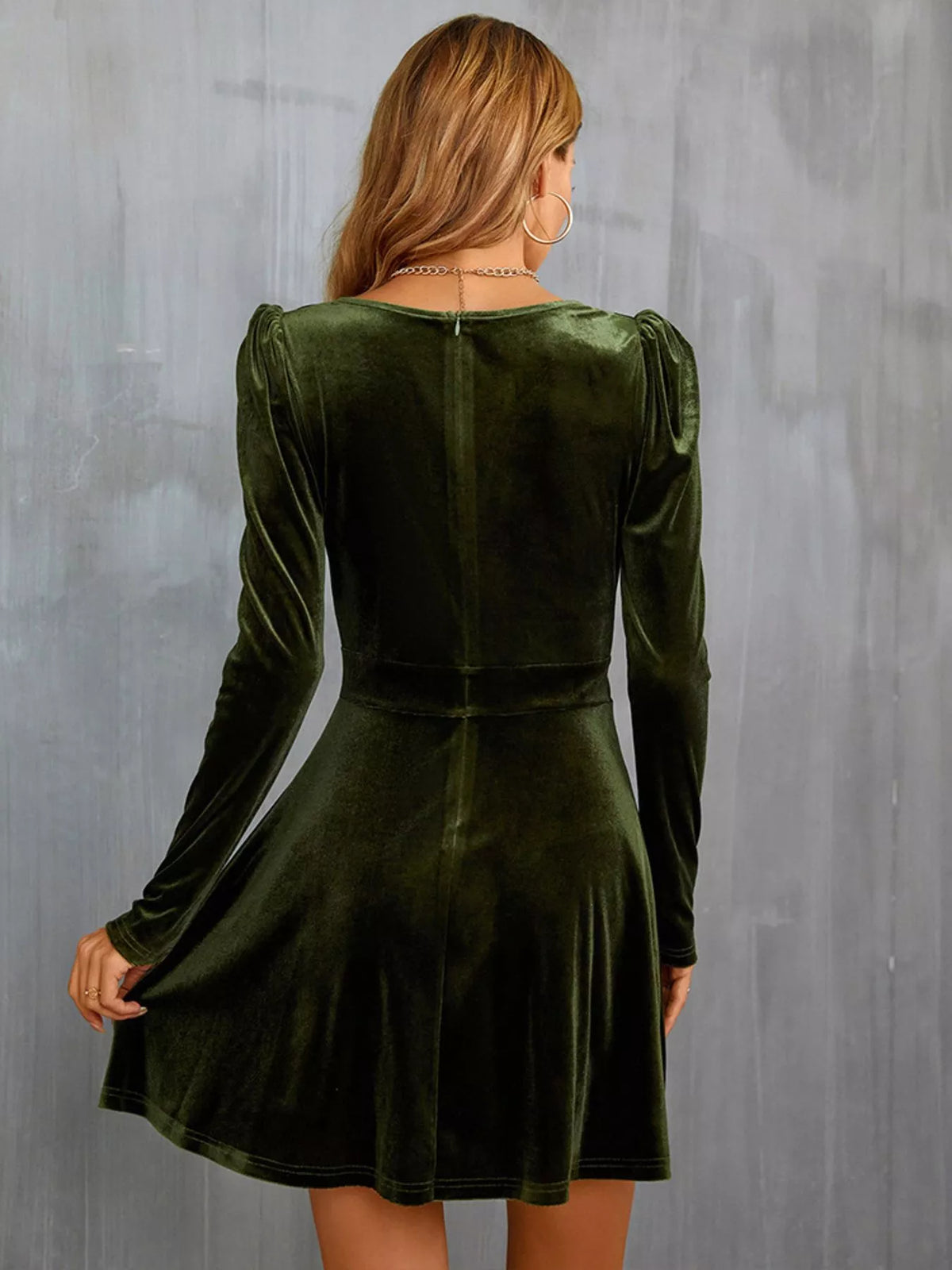 Trendsi Velvet Long Sleeve A-Line Mini Dress -