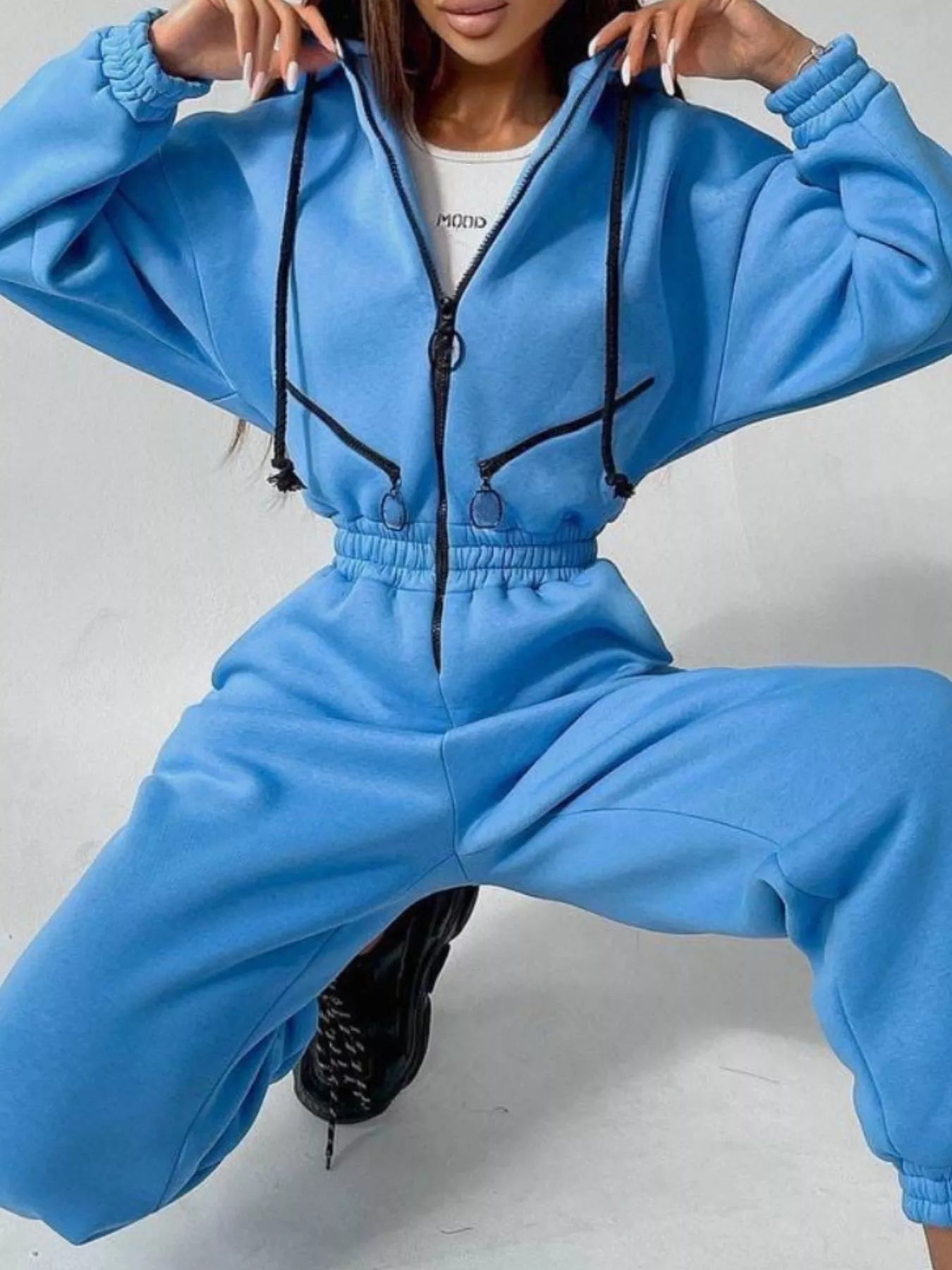 Trendsi Zip Front Dropped Shoulder Jumpsuit -