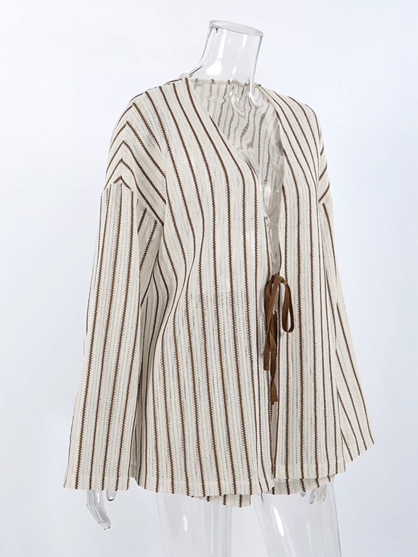 Trendsi Striped Tie Front Top and Shorts Lounge Set -