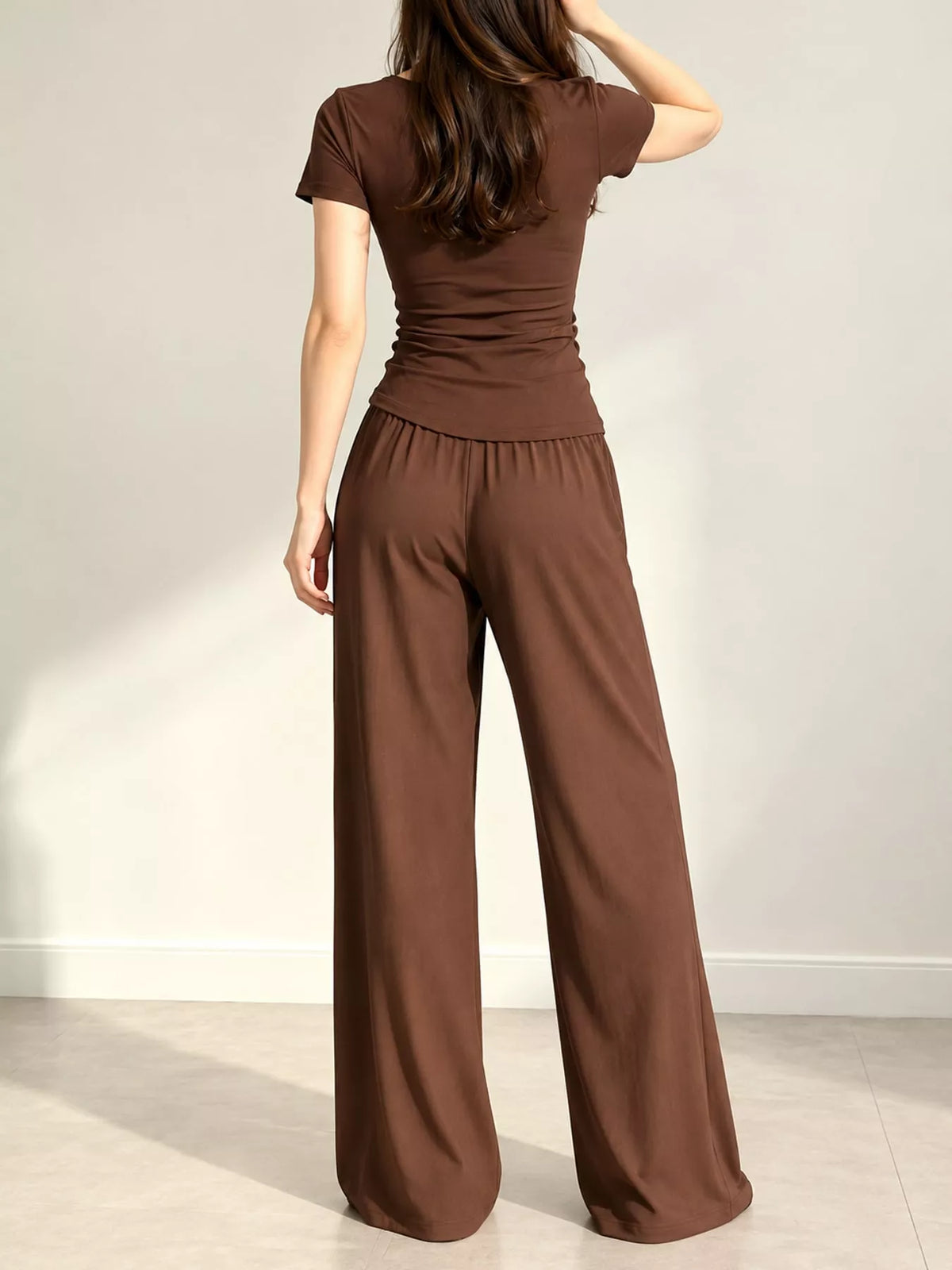 Wide-leg top and pants set, back view