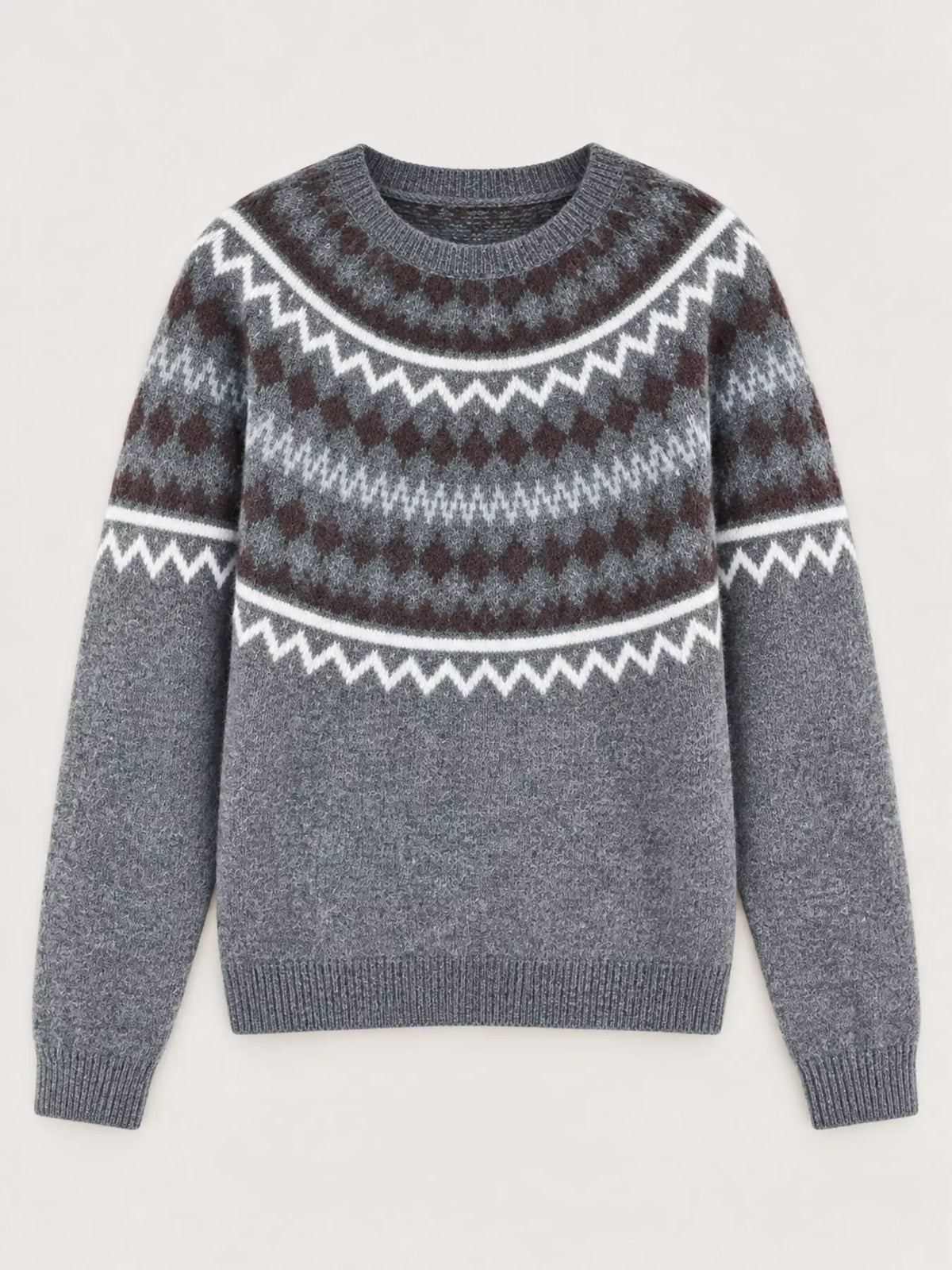 Vintage Fair Isle Pattern Knit Pullover Sweater — garment front
