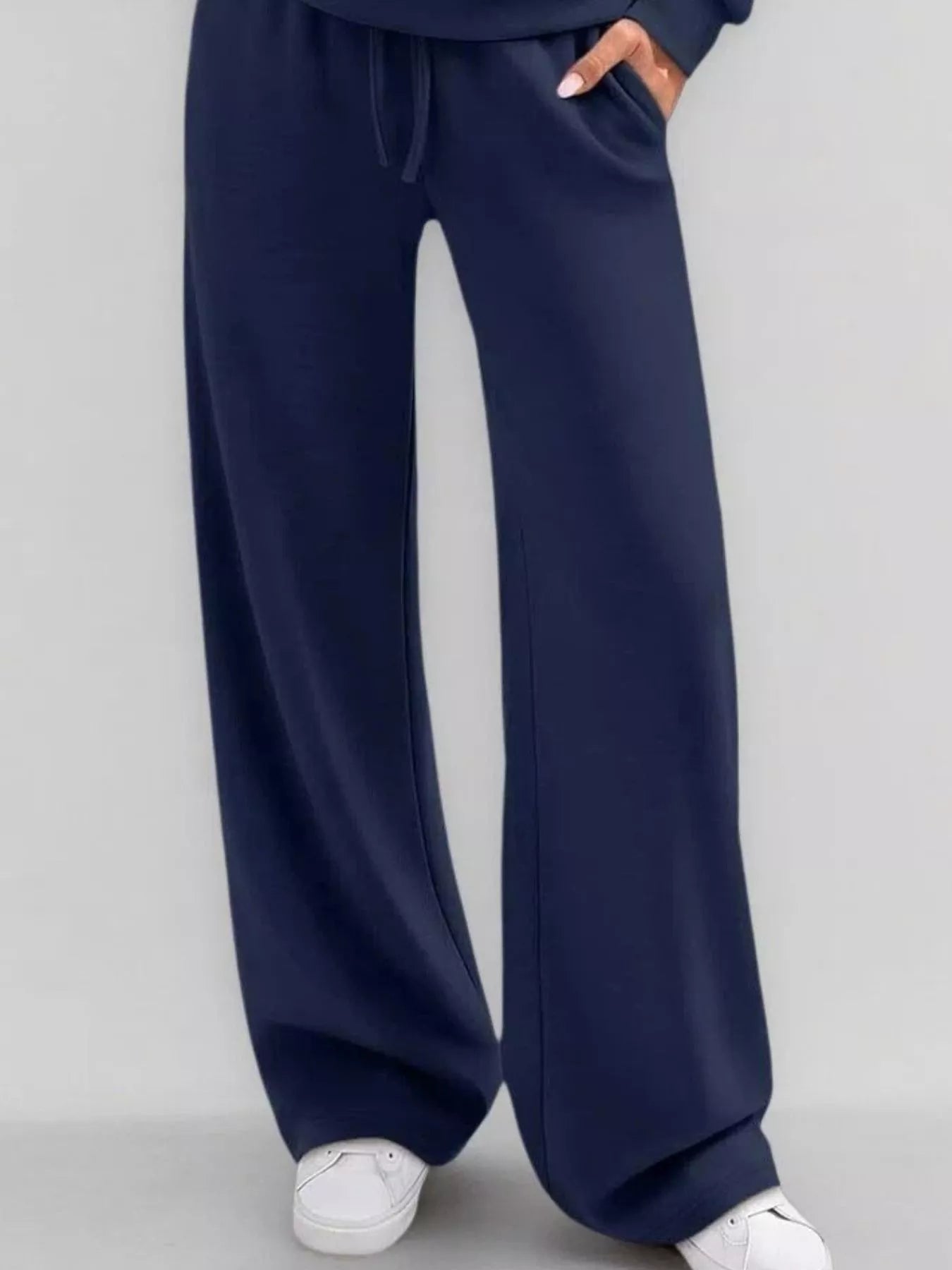 Button-detail dropped-shoulder top and pants set