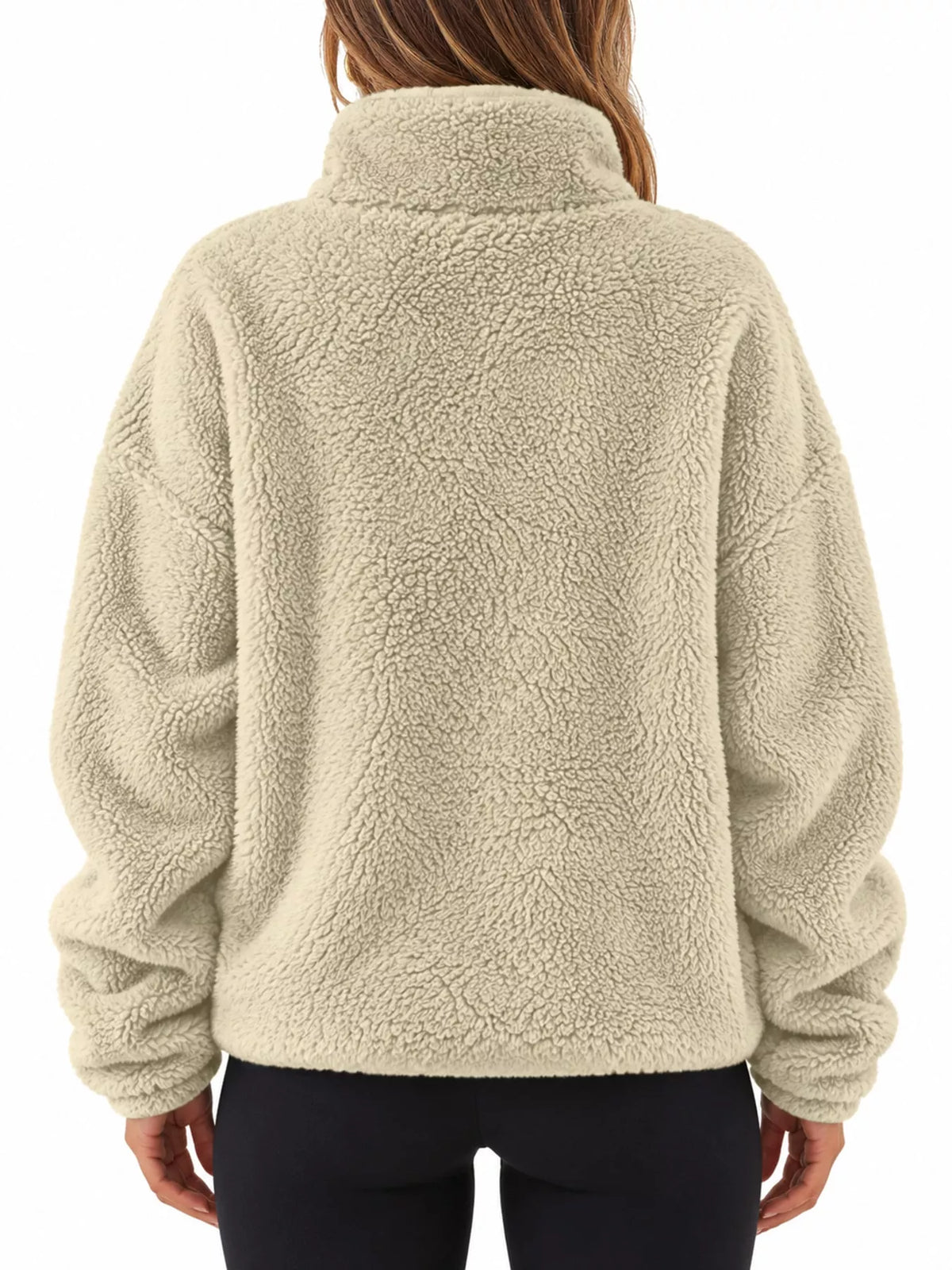 Sherpa quarter-zip sweatshirt, cream back