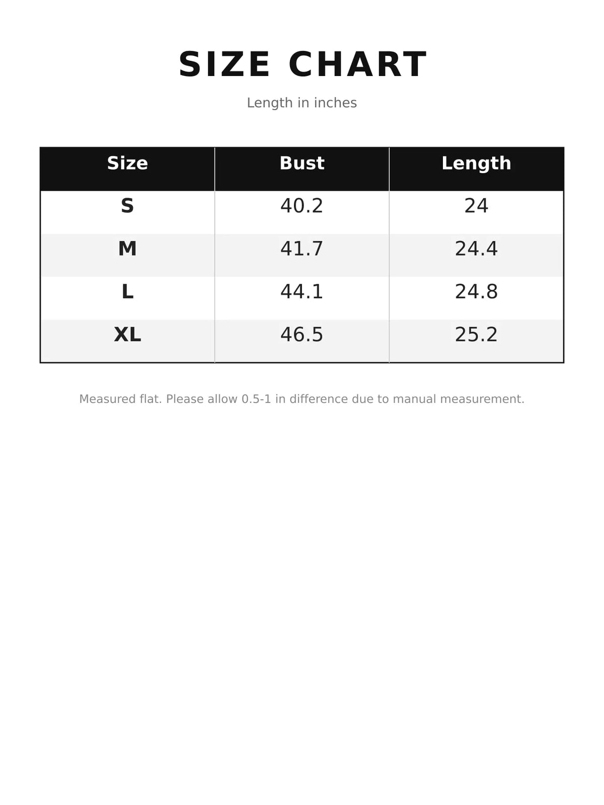 Sleeveless Pleated Blouse — size and measurement chart