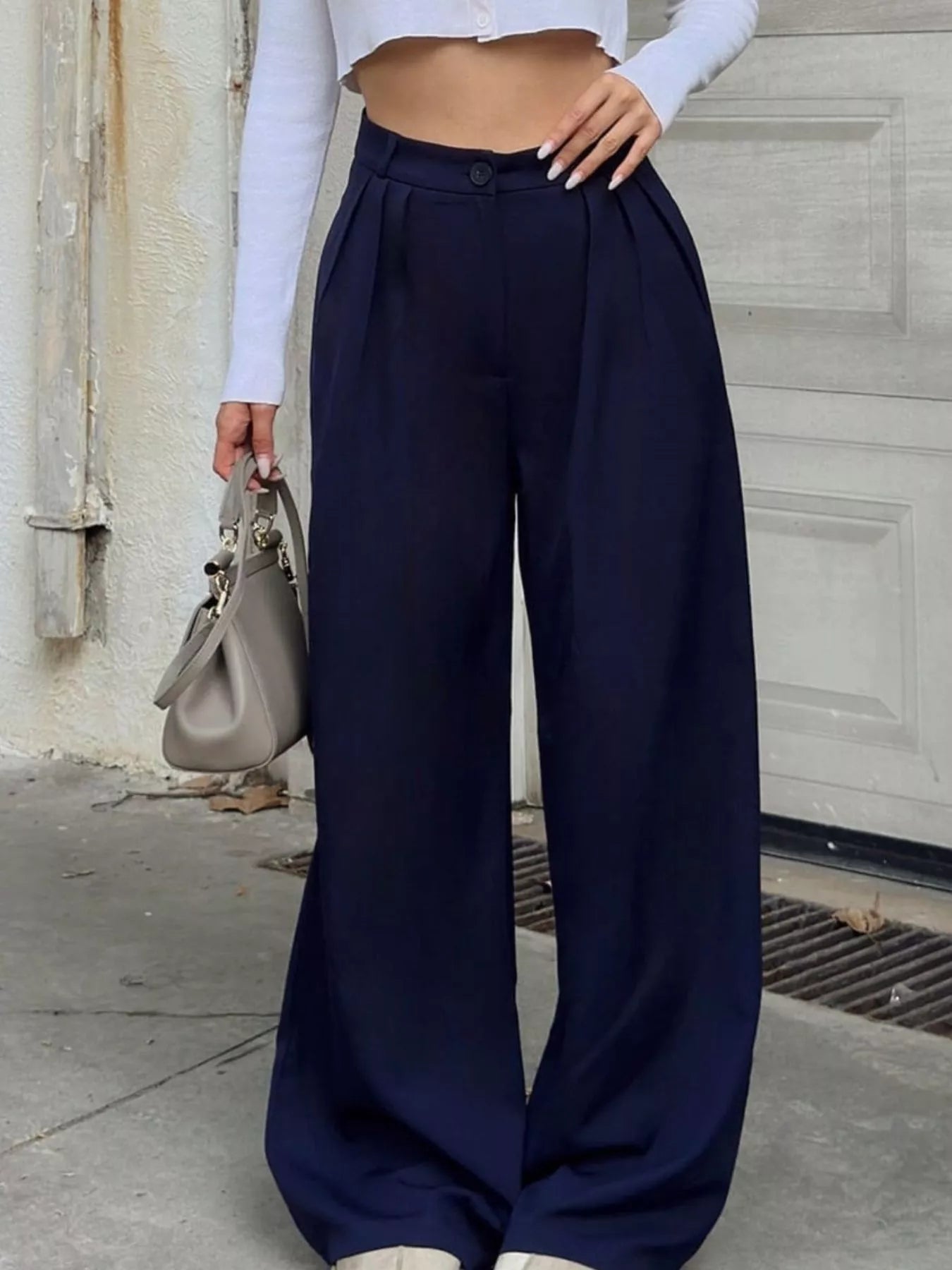 Trendsi High-Waisted Pleated Wide-Leg Pants -