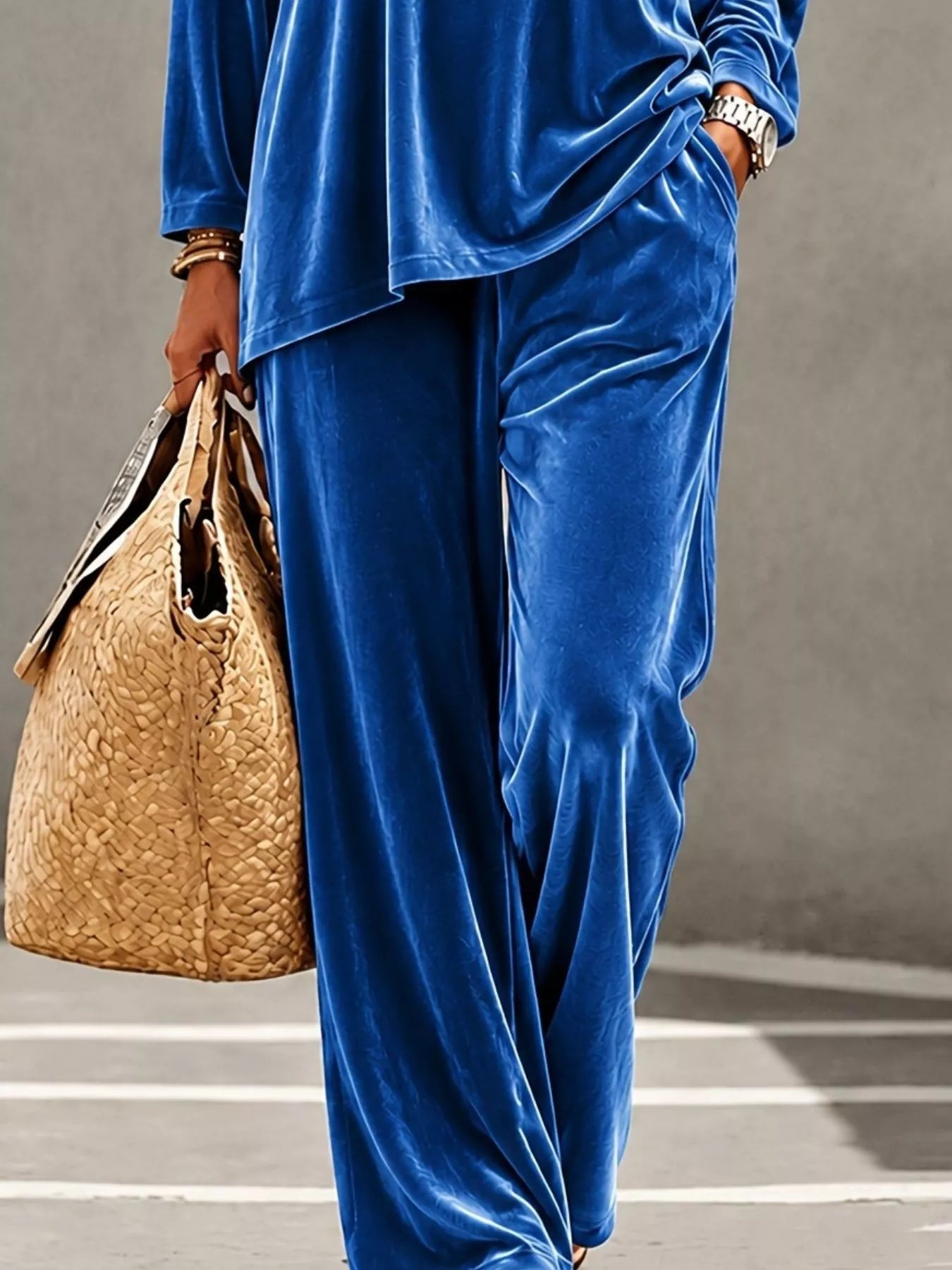 Trendsi Full Size Velvet Long Sleeve Top and Pants Set Plus Size -