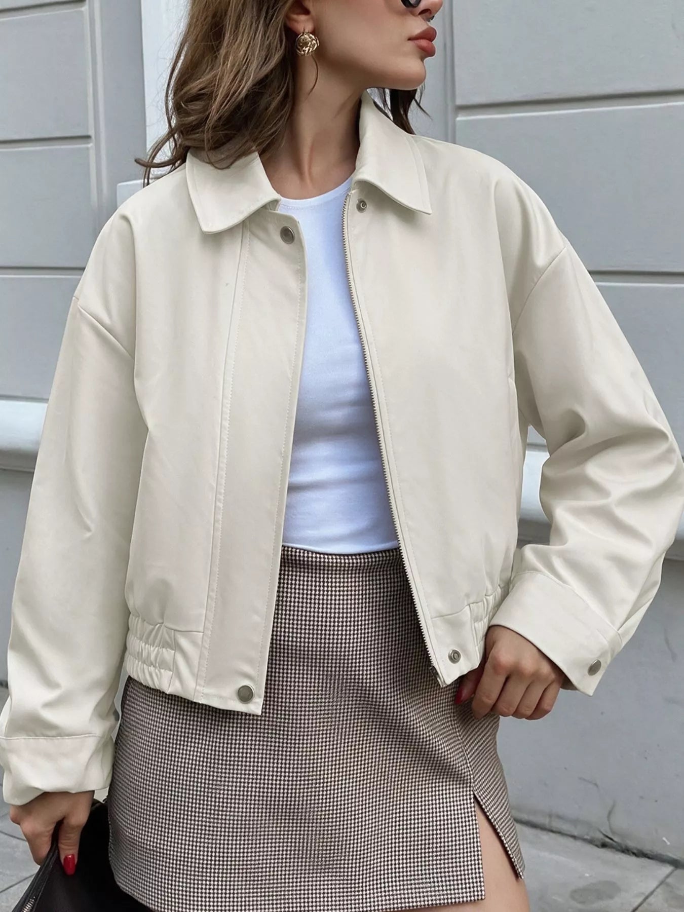 Trendsi Cropped Faux Leather Jacket - Outerwear