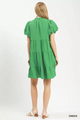 Trendsi Umgee Puff Sleeve Tiered Babydoll Dress -