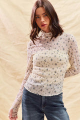 Trendsi SO ME Floral Print Textured Long Sleeve Knit Top -